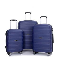 Hardshell Suitcase Spinner Wheels PP Luggage Sets Lightweight Durable Suitcase with TSA Lock,3-Piece Set (20/24/28) ,Navy